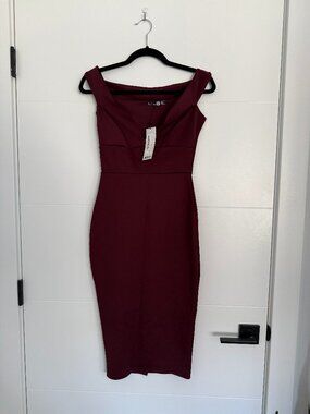 Boohoo Skye Sweetheart Off The Shoulder Bodycon Dress Berry US 6 NWT